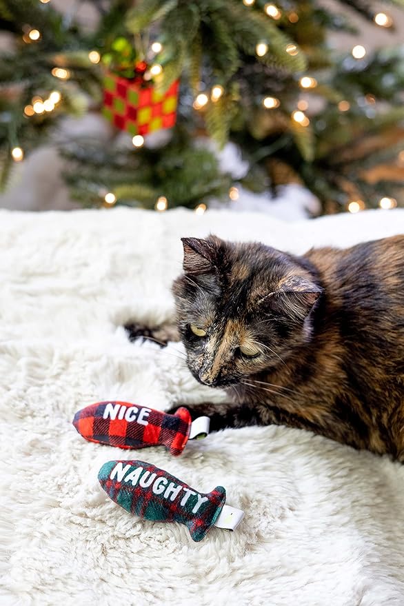 Pearhead Naughty Or Nice Christmas Cat Toy Set, Holiday Pet Owner Gift - Image 3