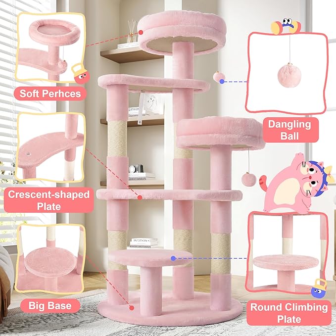 Allewie 55.5 in Cat Tree for Indoor Kitties/Soft Plush Perches/Multi-Level Cat - Image 4