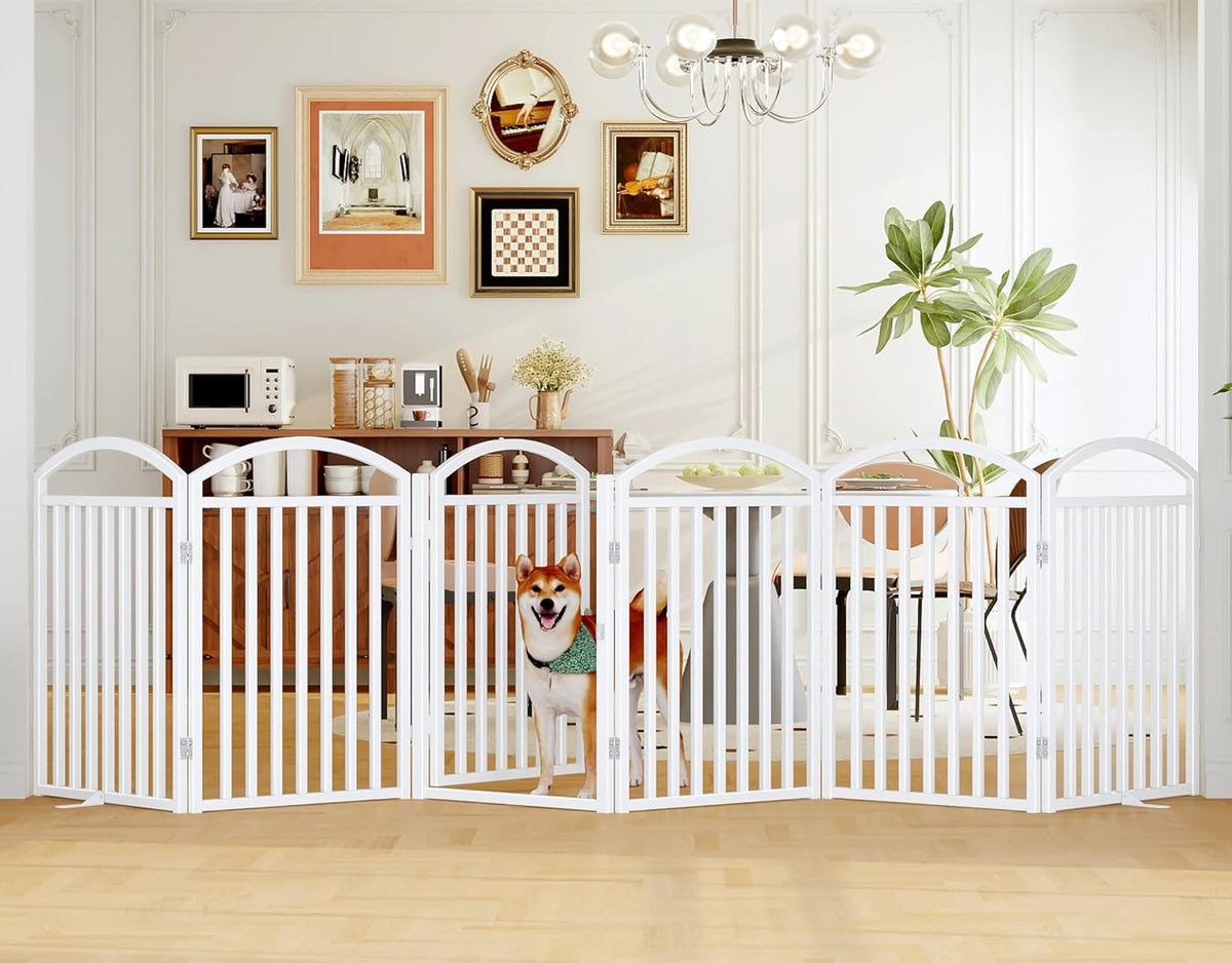 Foldable Pet Fence 144" Wide, 32" Tall,No-Assembly Dog Gate with Door,White