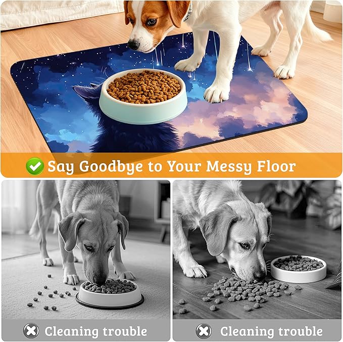 Cat Dog Food Mat, Starry Night Absorbent Pet Feeding Mat - Image 4