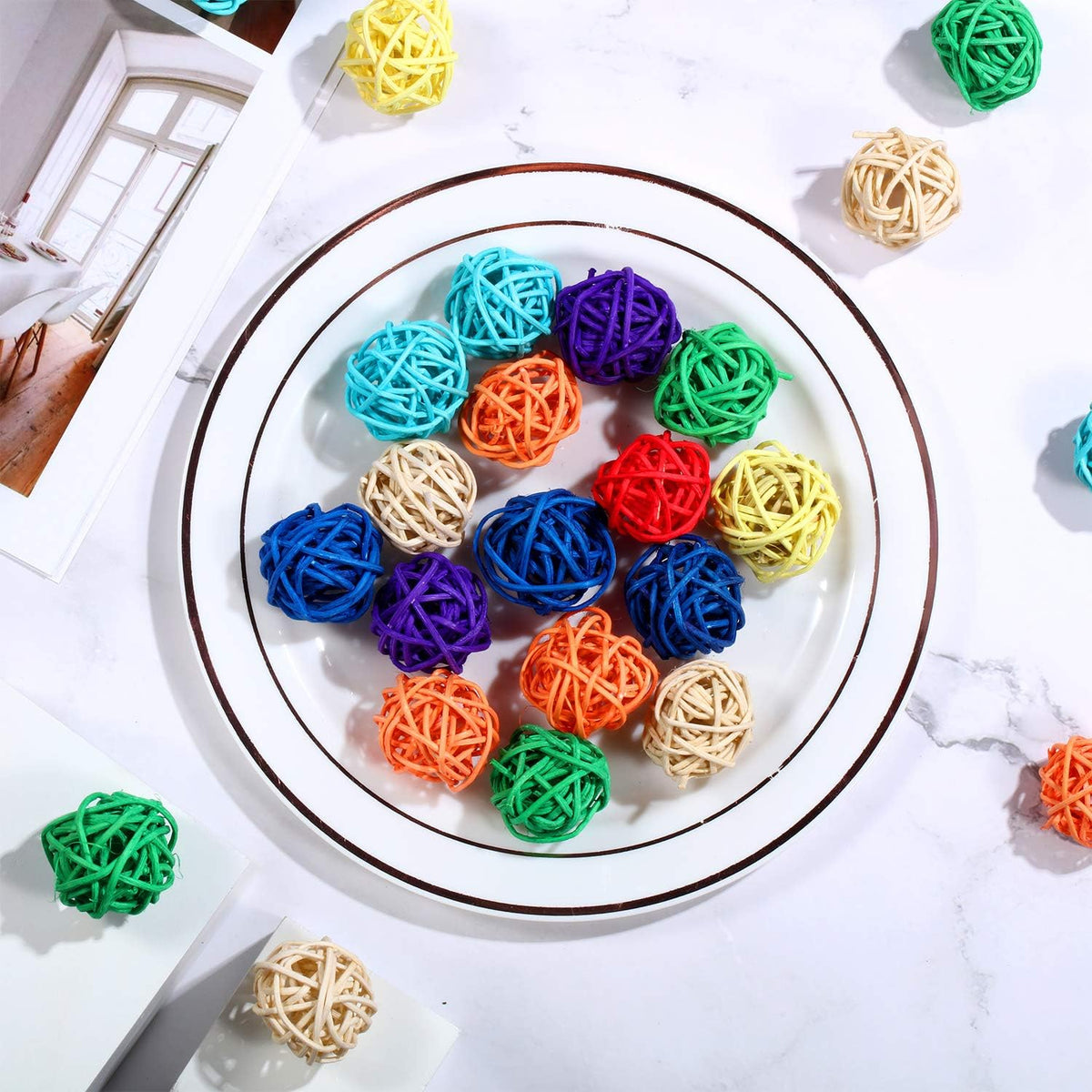 Sumind 80 Pcs 1.2" Parrot Wicker Rattan Balls, Bird Mini Balls Chewing Toy