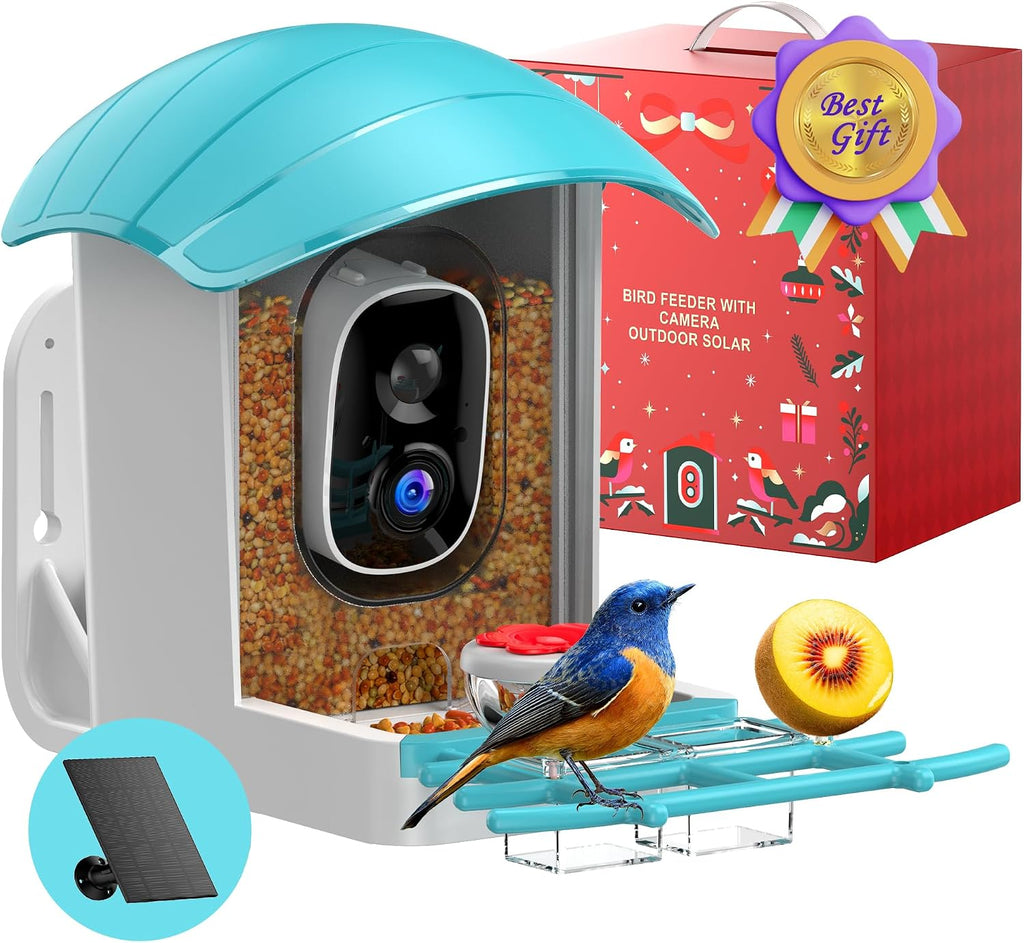 Bird Feeder with Camera Solar Powered: Smart Bird Feeders for Outdoors Garden with AI Identify Auto Capture 2K HD Bird House with Camera Outside WiFi Live View Birdfeeder Cam Gift for Birds Lover