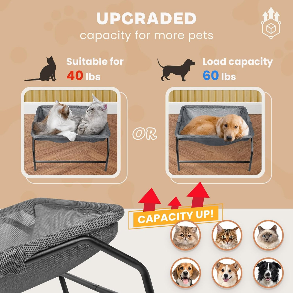 JUNSPOW Large Cat Hammock Bed - Free-Standing (Gray)