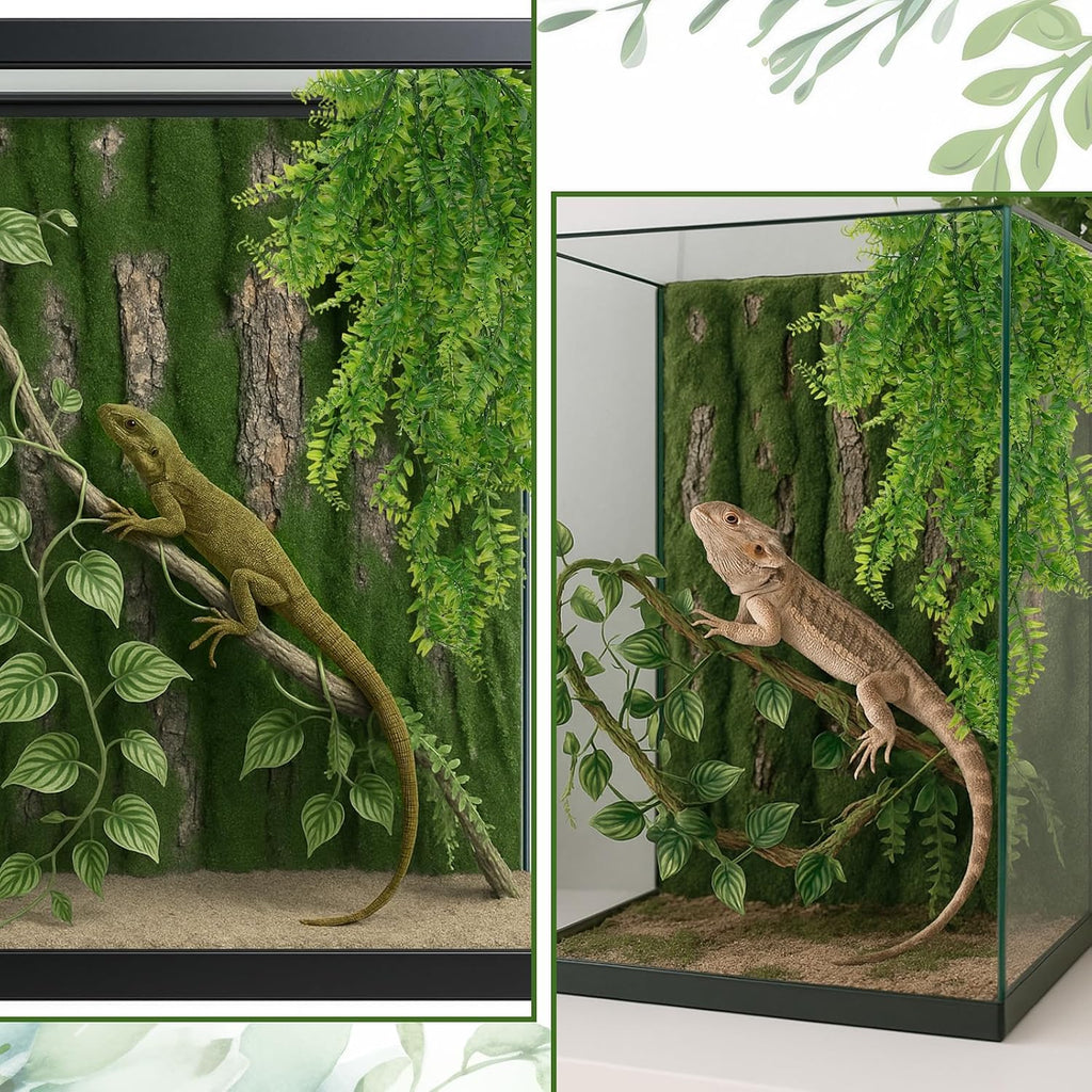 Suncalla Reptile Plants for Terrarium Bearded Dragon Includes Moss Bark Hanging Plant Vines Artificial Leaves Flexible Vines Jungle Climbing Branch for Leopard Gecko Tank Decor