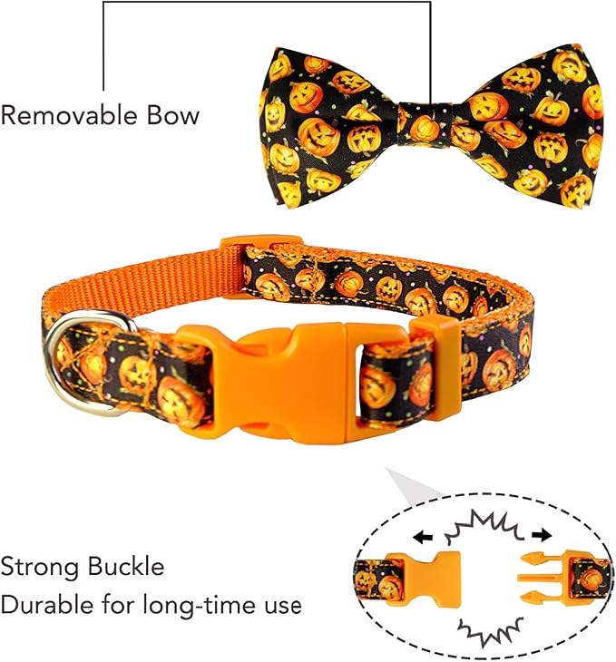 Halloween Dog Bow Tie Collar, Holiday Skull Pumpkin Collar - Image 2