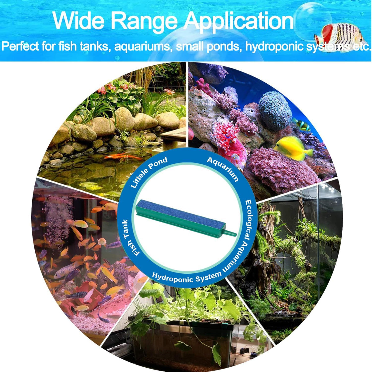 Aquarium Air Stones 14 Inch Air Stones for Aquariums Large with 5 Pcs Square Oxygen Diffuser Long Bubble Release Mineral Airstones for Fish Tank Pumps DWC Bucket Reservoir Pond