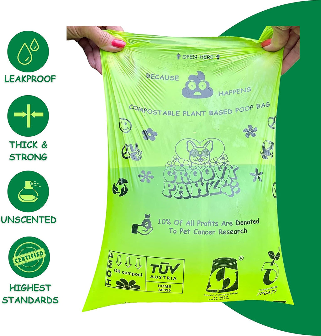 Certified Compostable Dog Poop Bags, 240 Count, Plant Based, Eco Friendly, Extra Strong, Leakproof, No Odor, Pet Supplies