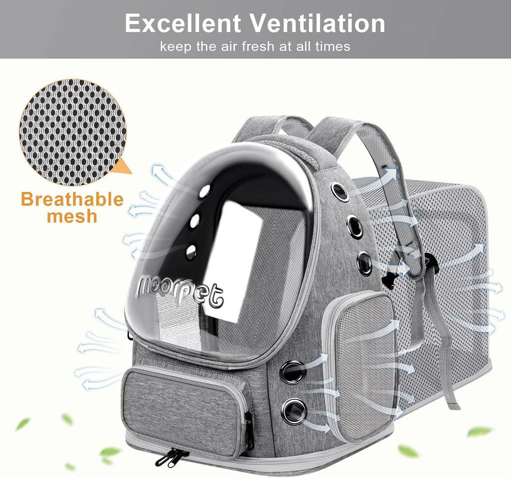 Breathable Cat Bubble Backpack Large Space Pet Carrier Backpack Expandable for Kitty Dog, Foldable Airline Approved Cat Backpack, Transparent PetTravel Backpack Up to 20 lbs (Green) (Grey)