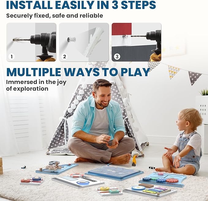BlueWood Wooden Wall Busy Board Panels, Toddler Learning Activity Center - Image 5