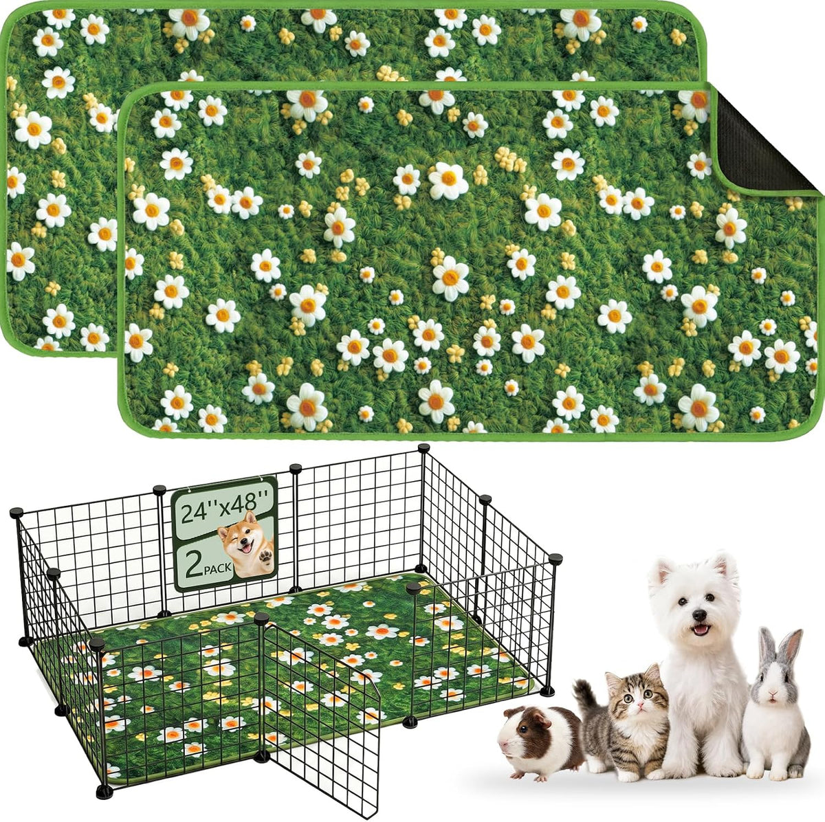 Washable Guinea Pig Pee Pads,Reusable Guinea Pig Cage Liner 2 Pack