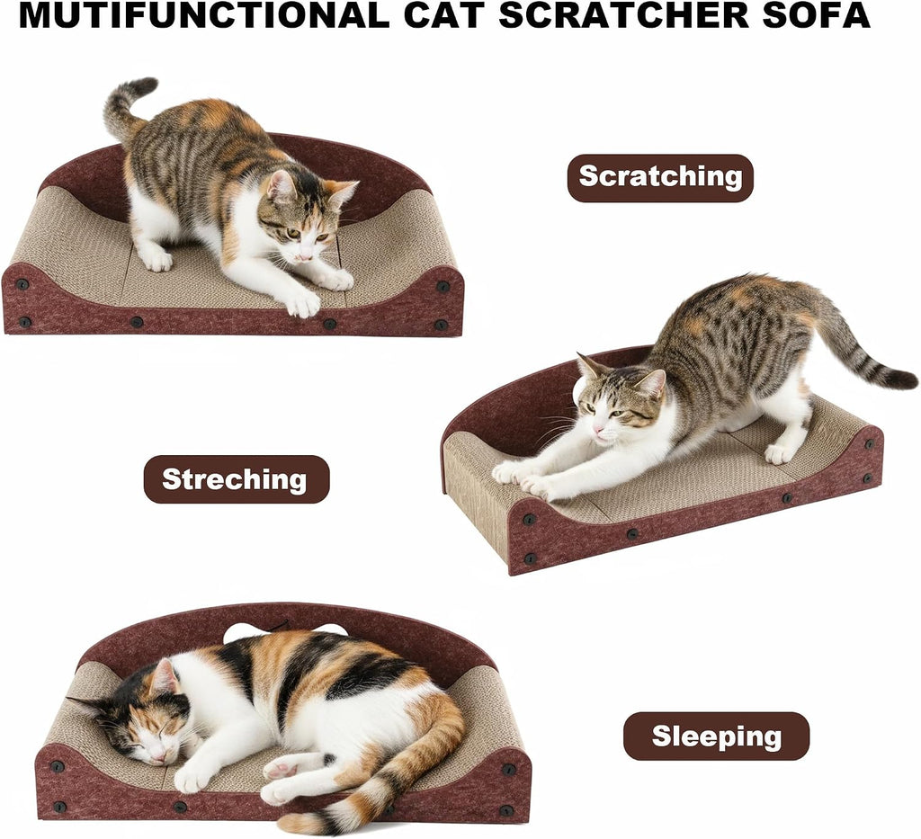 26" Cat Scratcher Bed, Large Scratcher Couch for Indoor Cats, Cardboard Scratcher Sofa, Durable Scratch Pad with Ball, Furniture Protector (Brown, Large)