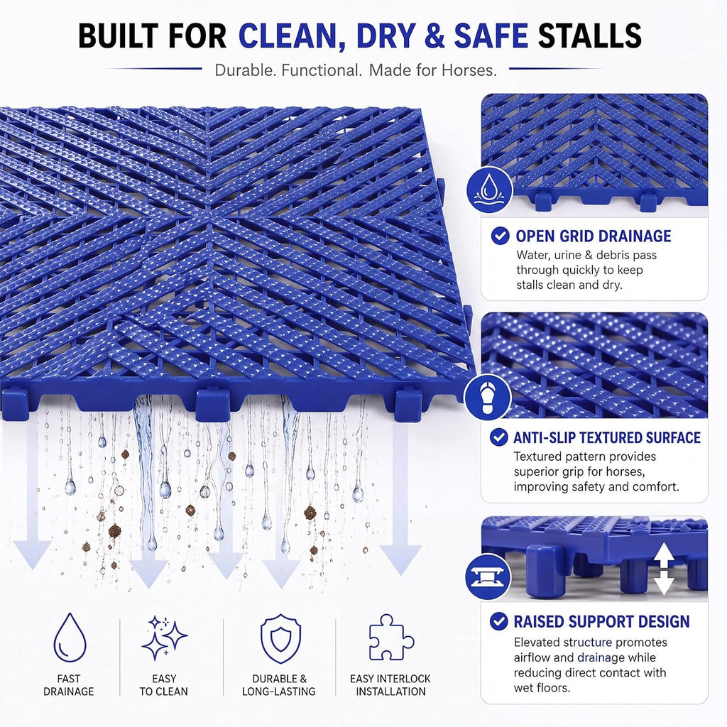 12 Pcs Horse Stall Mat 4 x 5.27 ft Plastic Stable Mat Interlocking