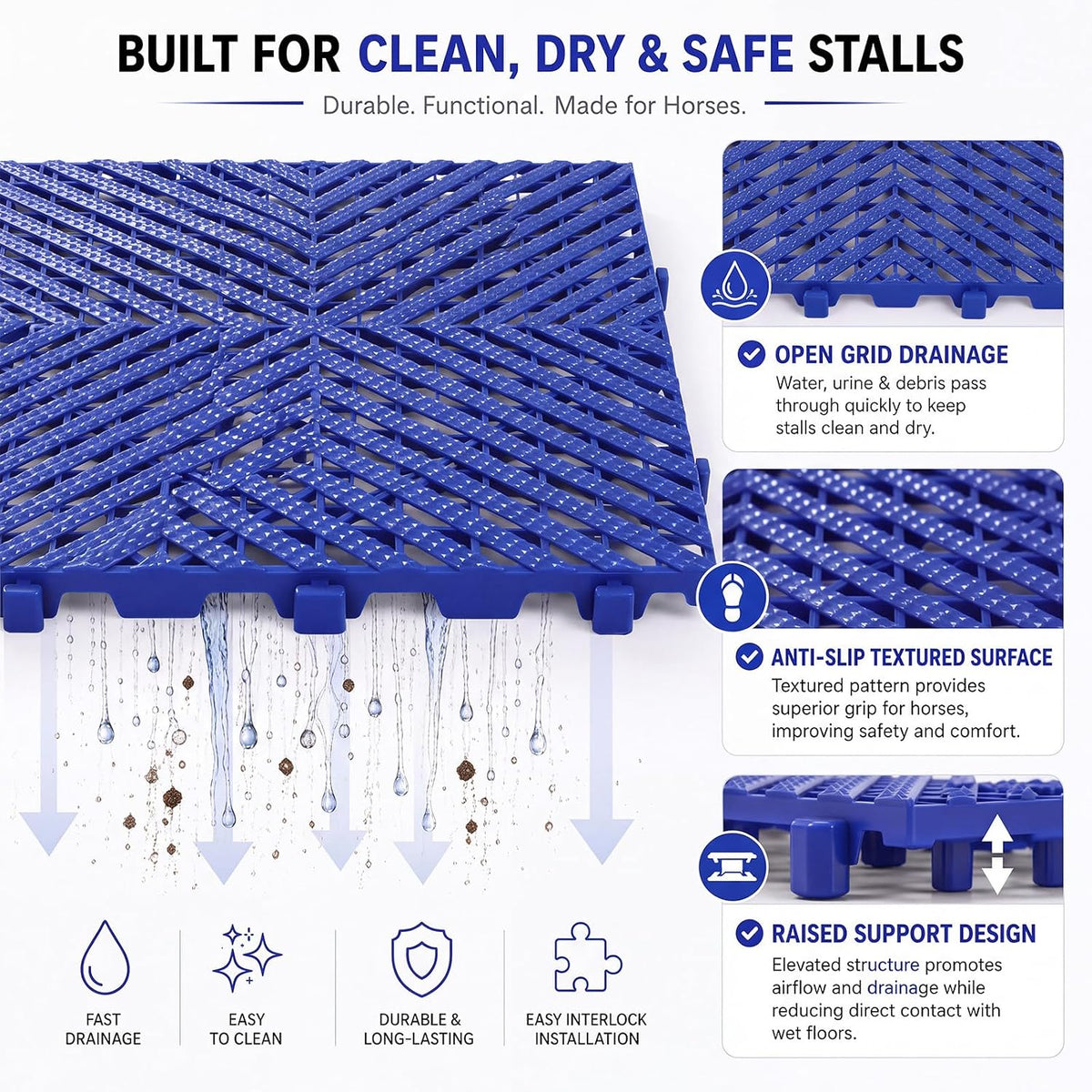 12 Pcs Horse Stall Mat 4 x 5.27 ft Plastic Stable Mat Interlocking