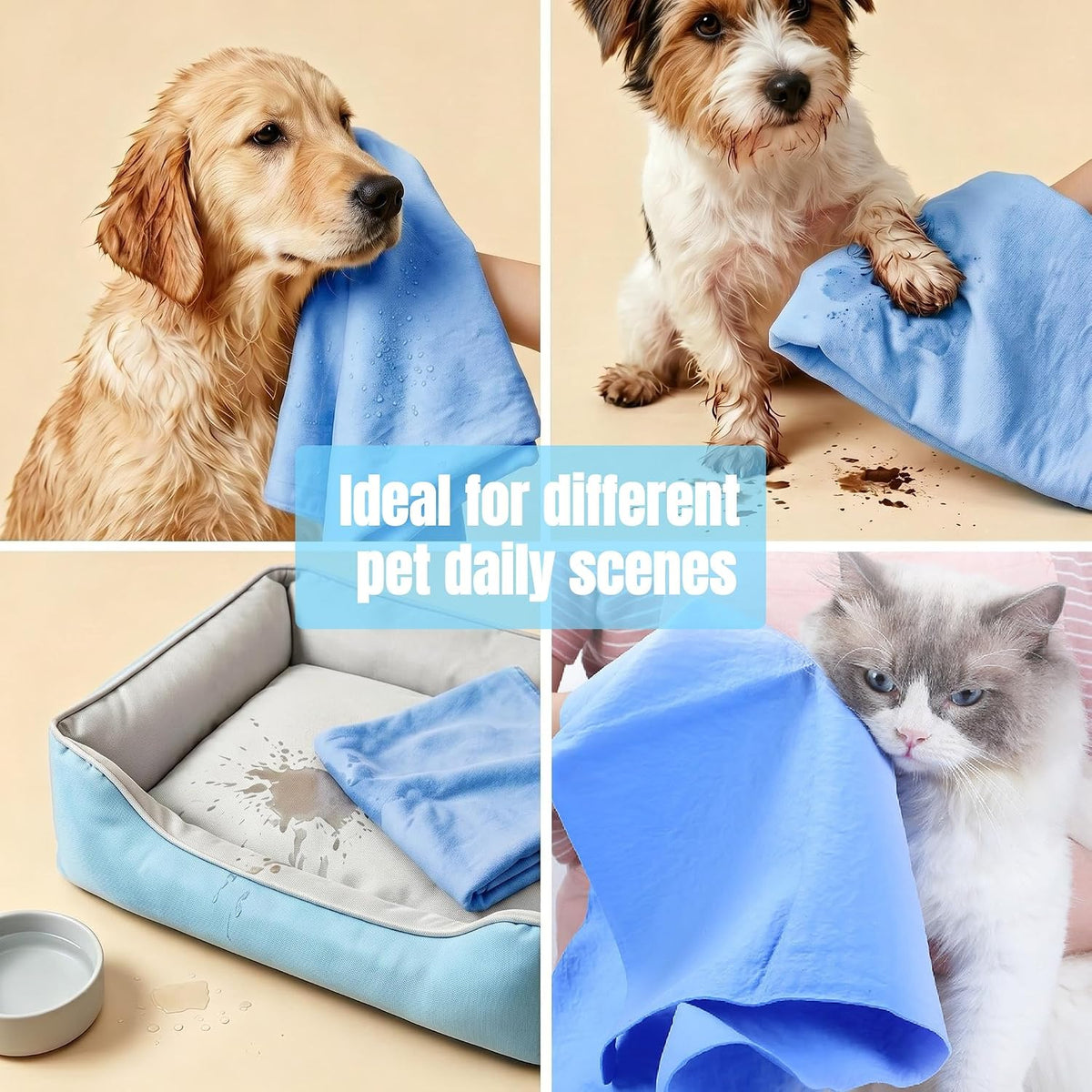 Quick Dry Pet Bath Towels 2 Pack Ultra Absorbent 26x17 Inch Dog Grooming Shammy Cloth Grey