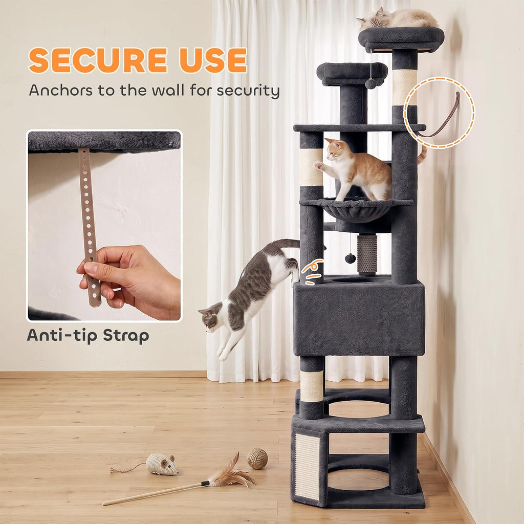 PawHut Extra Large Cat Tree Tower Dual Baseboard 79-Inch for Large Cats
