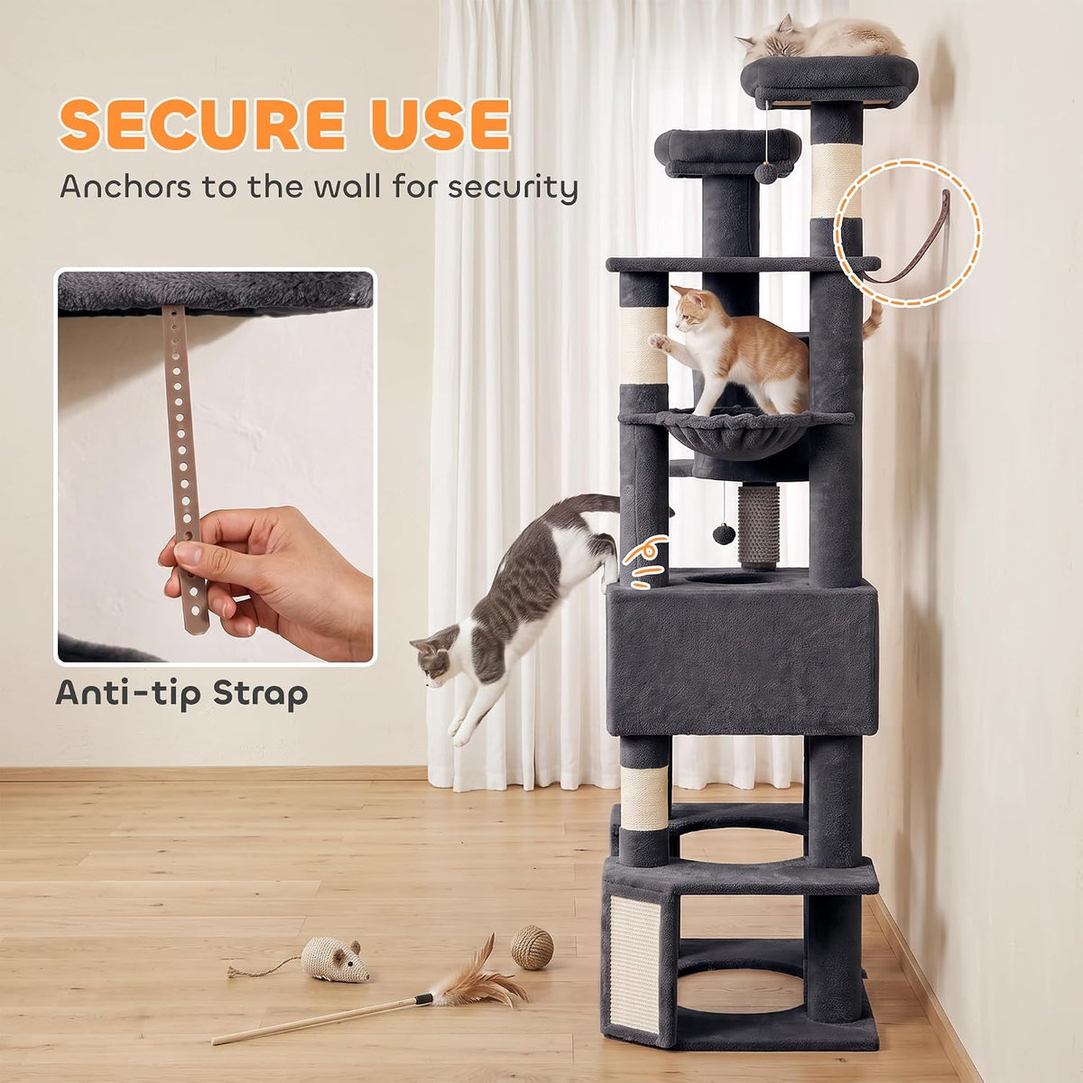 PawHut Extra Large Cat Tree Tower Dual Baseboard 79-Inch for Large Cats