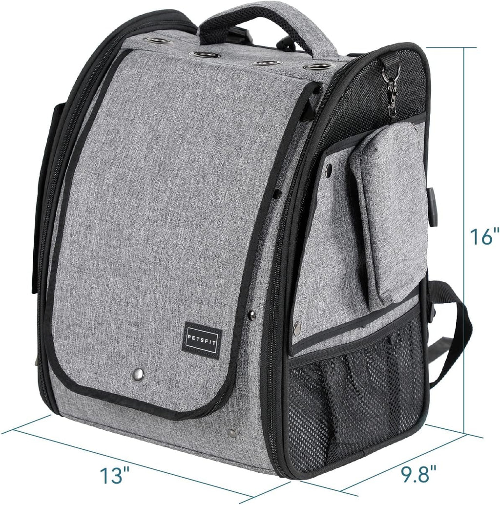 Petsfit Bird Carrier Medium Size with Stainless Steel Bowl, Parrot Backpack Includes Slide Tray for Easy Cleaning, 13" x 10" x 16"