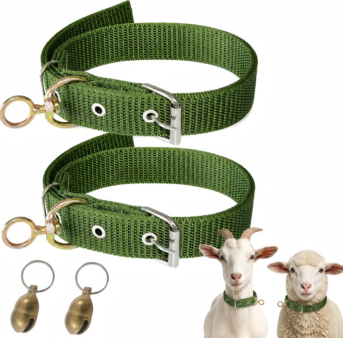 2 Pack Goat Collar with Bell, Adjustable Nylon Sheep Collar, Heavy Duty