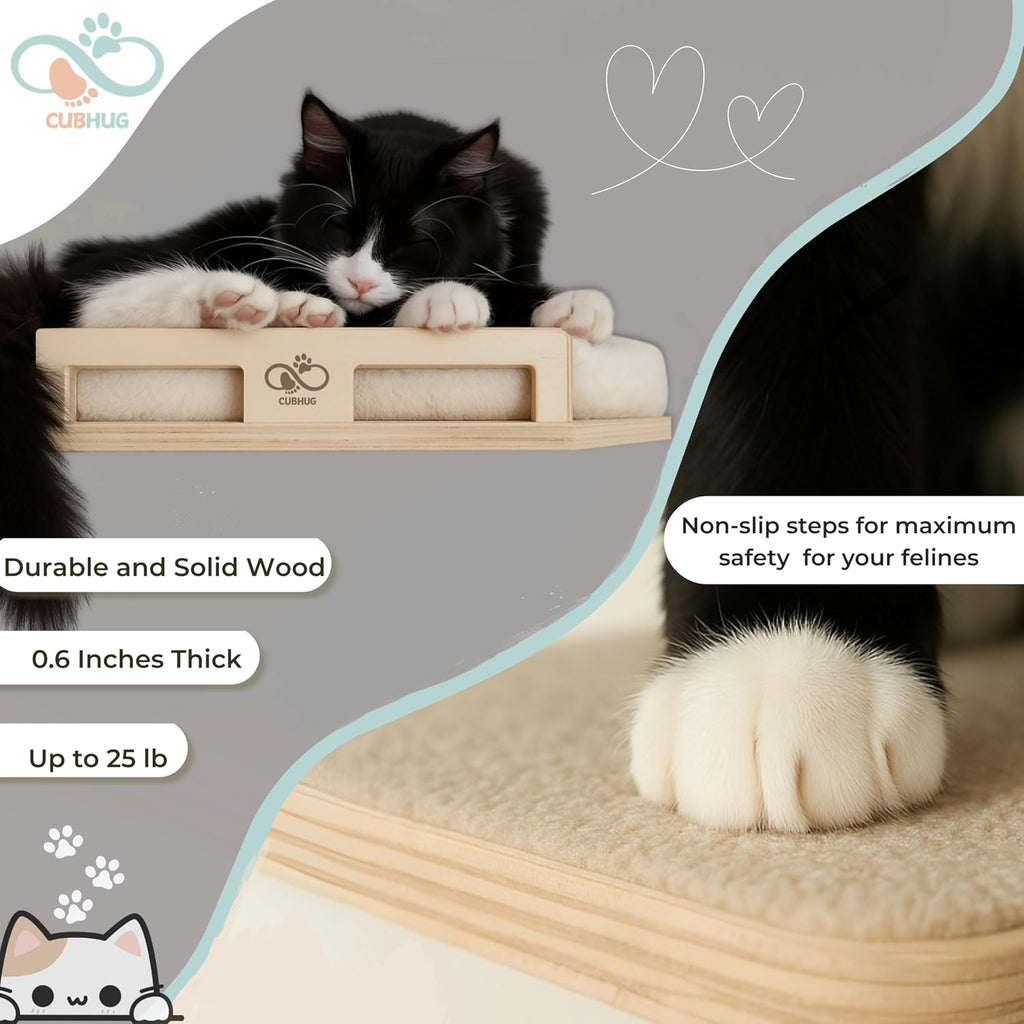Cat Wall Shelves, Solid Wood Corner Bed, 3 Steps, Up to 25 lb, Wood