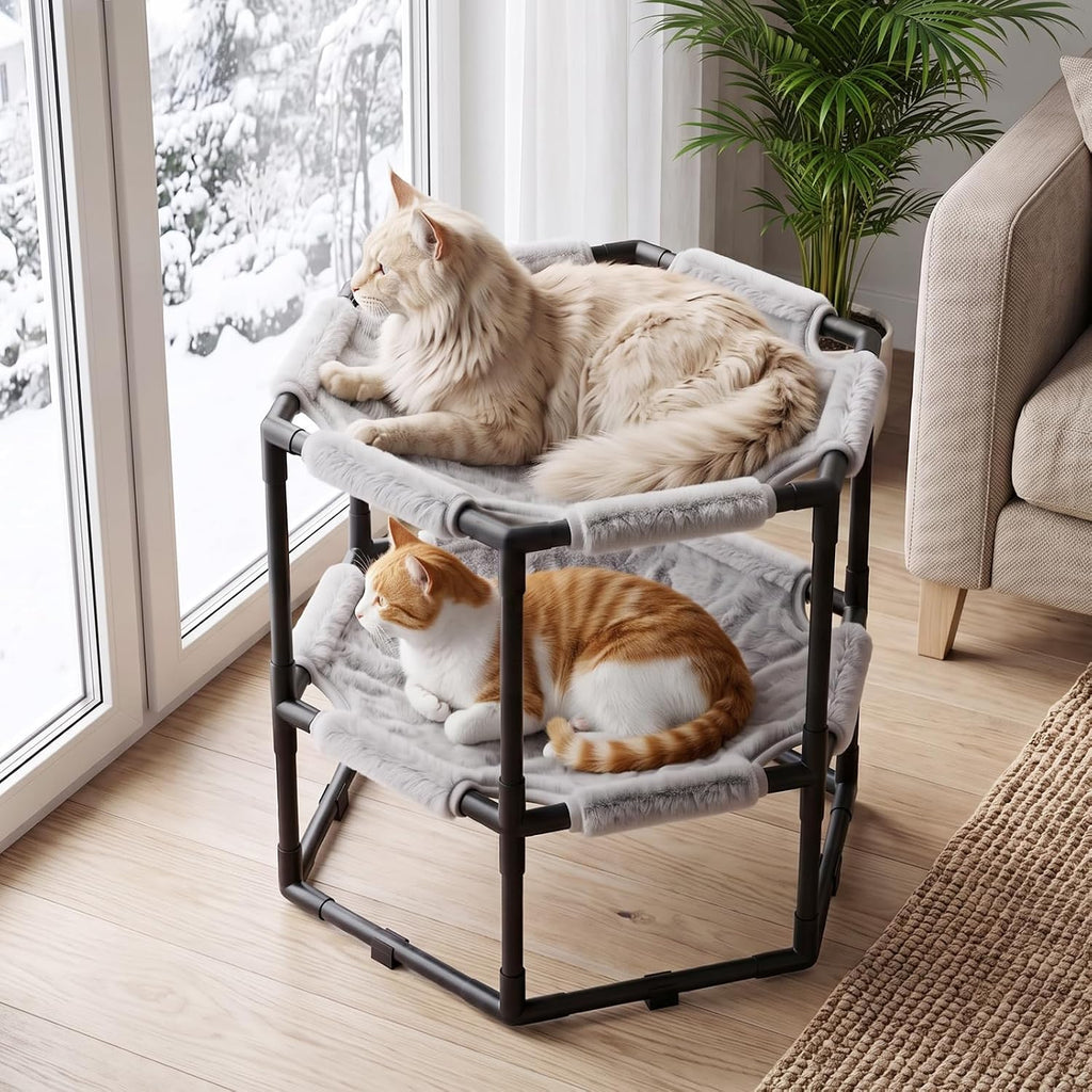 Elevated Cat Hammock Bed, Hexagon Raised Cat Bunk Bed Swing Cot Chair Seat