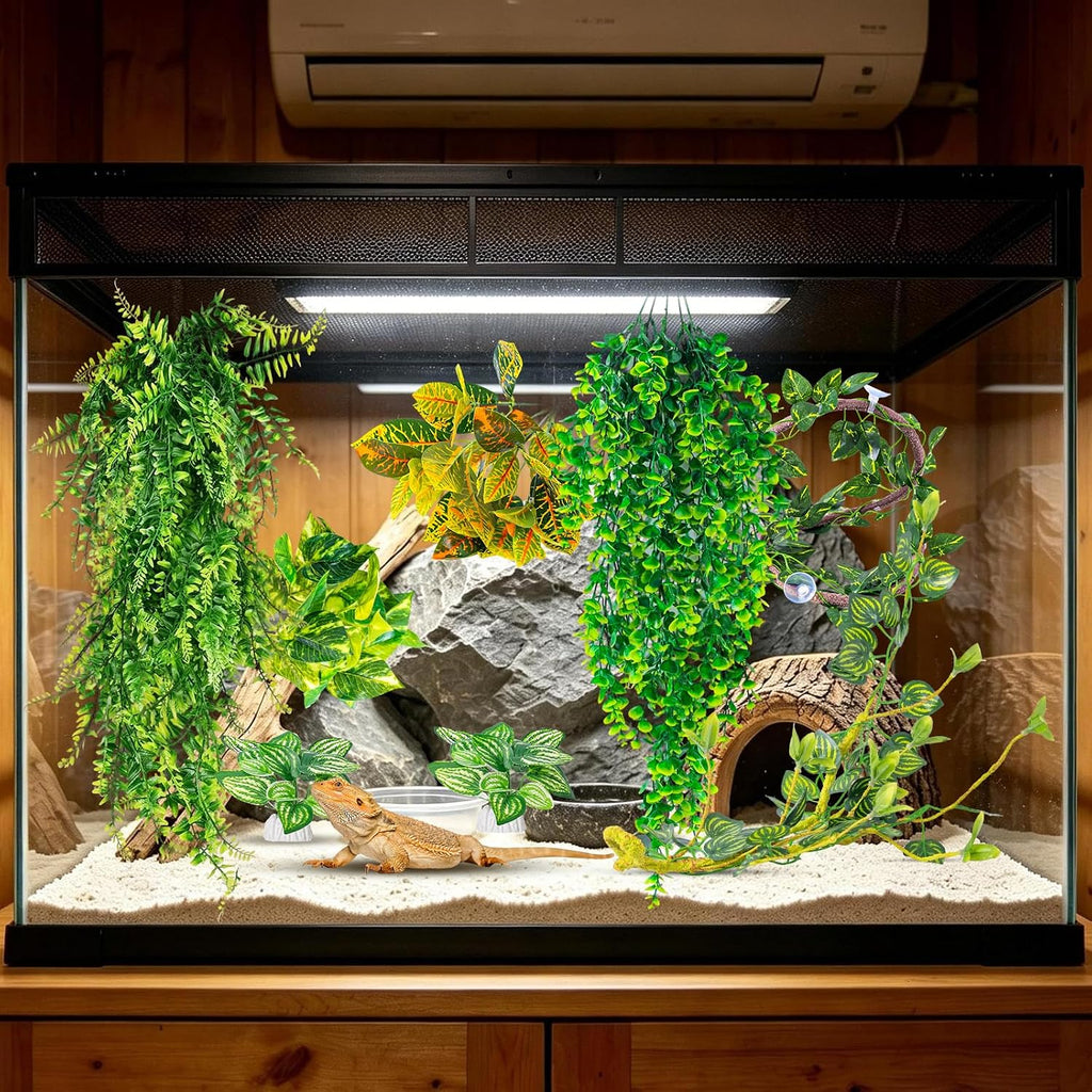 Reptile Plants for Bearded Dragon Tank Accessories, Hanging Plant Vines Set
