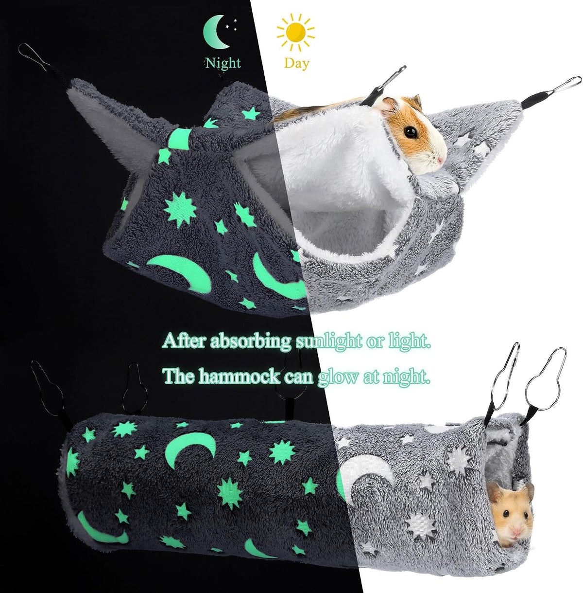 Noctilucent Luminous Grey Guinea Pig Rat Hammock Bunkbed Hanging Tunnel