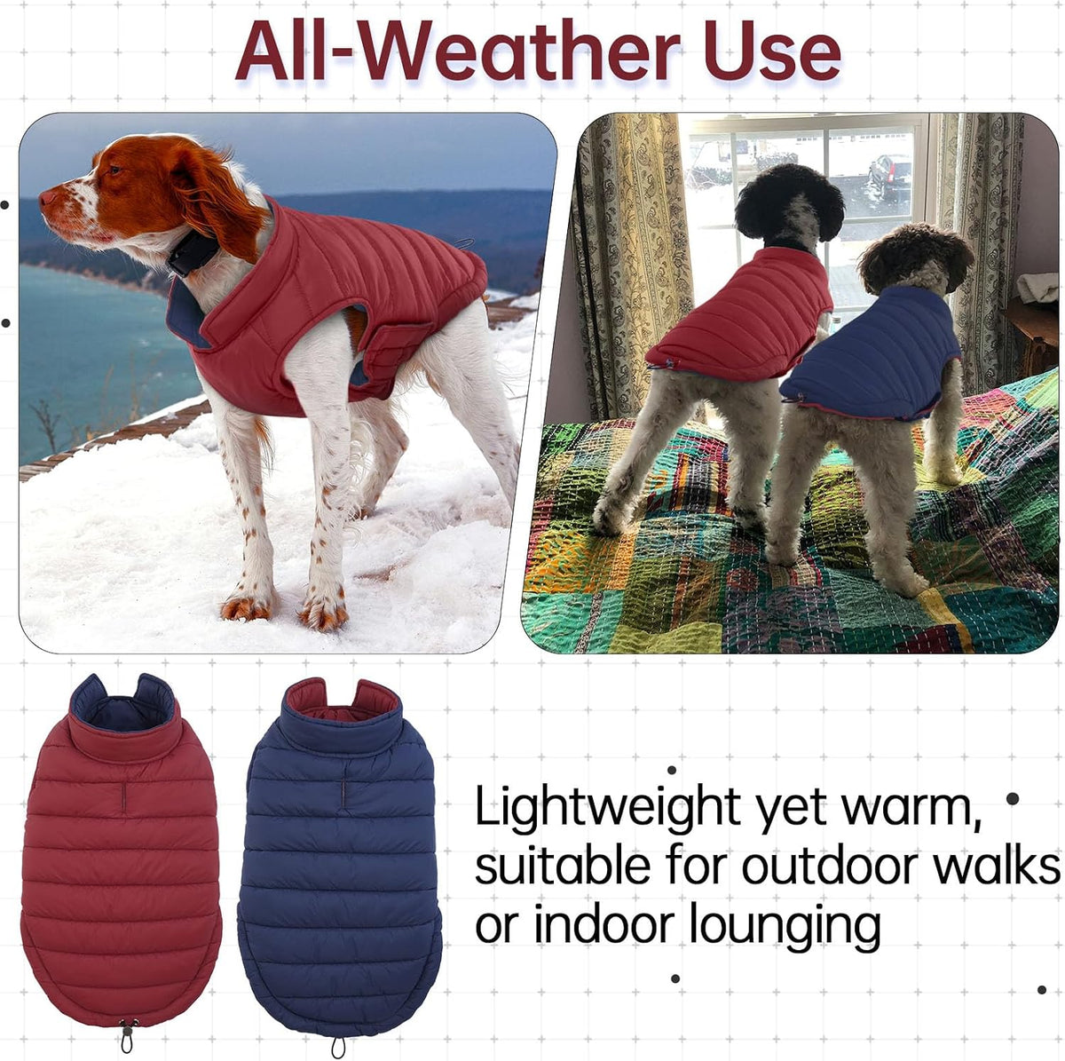 Lelepet Reversible Dog Coat Windproof Dog Jacket Lightweight Puffer Vest