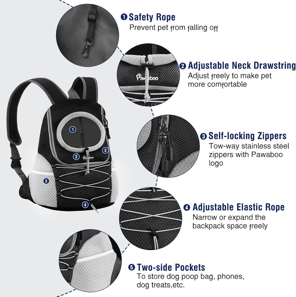 Pawaboo Pet Dog Front Carrier Backpack,Ventilated Mesh Puppy Back Pack