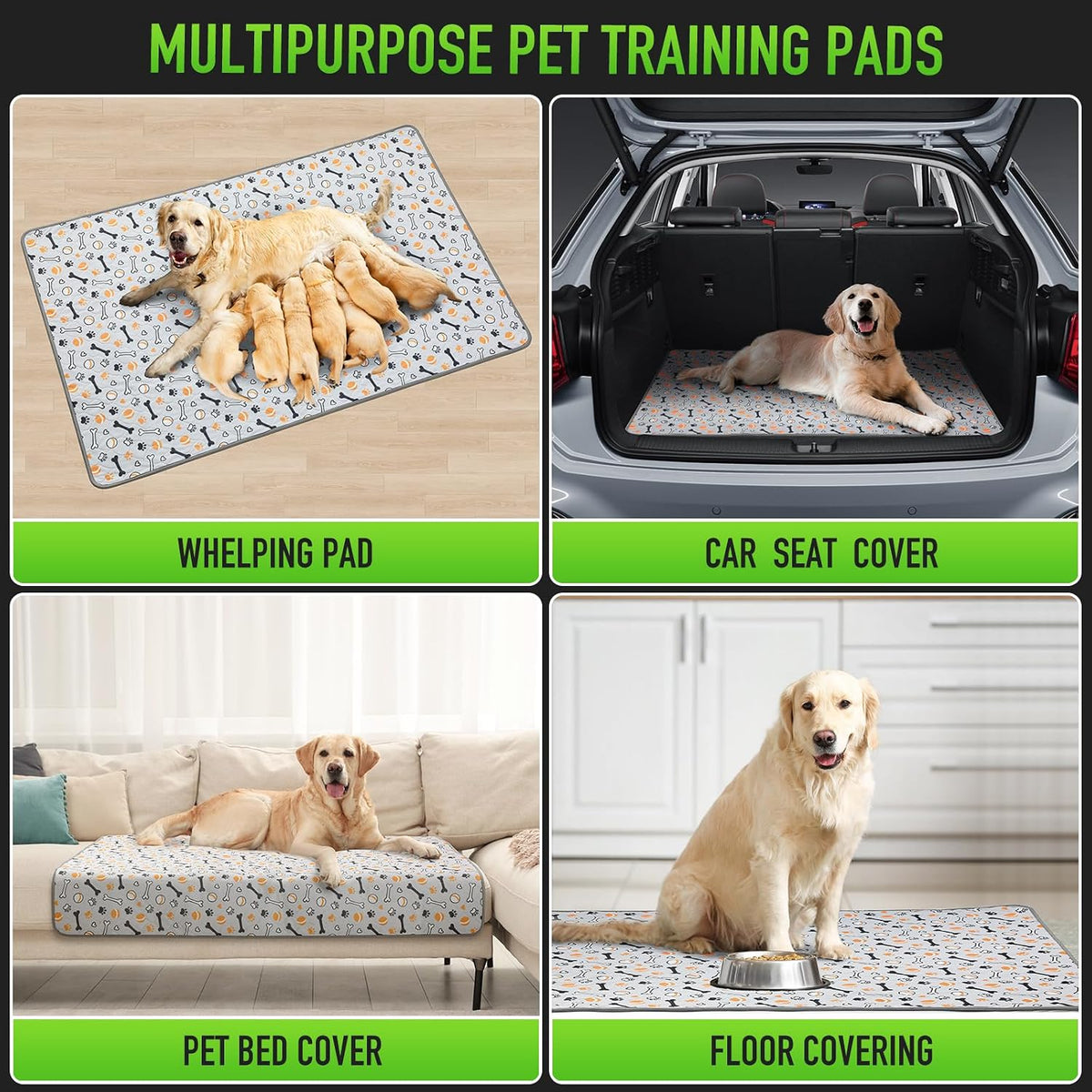 Hompet Washable Pee Pads for Dogs, 22"x14.5", 2-Pack Thick Heavy Absorbency Reusable Pee Pads Prevent Leakage Non-Slip, Pet Training Pads for Puppy Playpen, Crate, Potty, Floor, Bed, Sofa