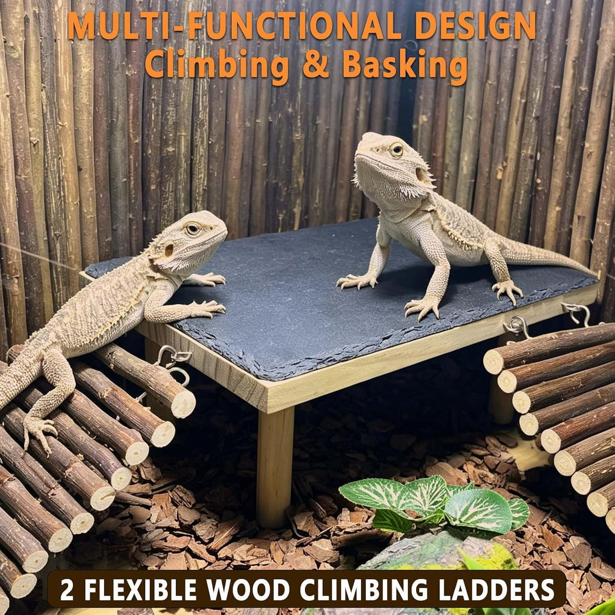 Bearded Dragon Basking Platform with Climbing Ramp,Reptile Basking Rock,L