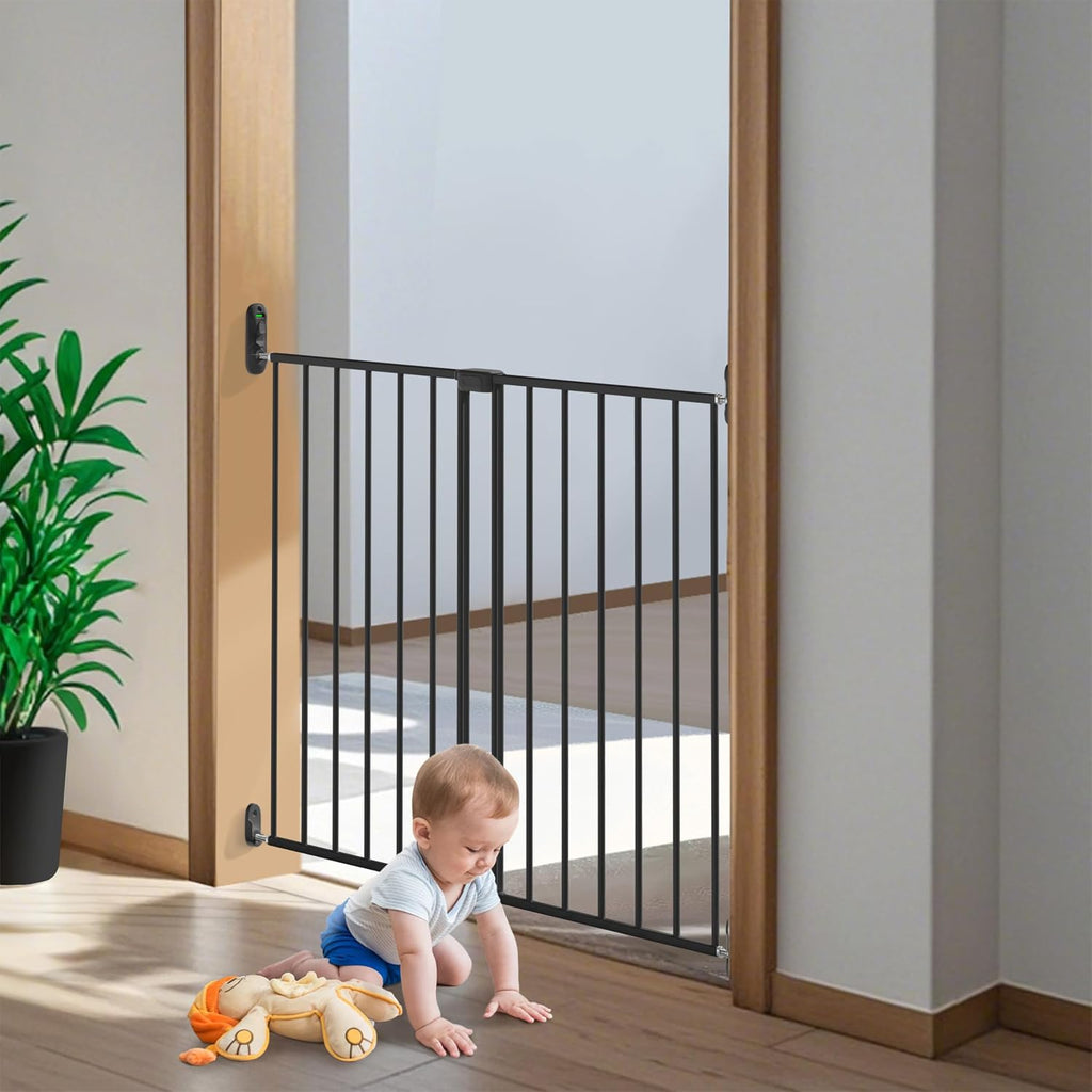 Adjustable Baby Safety Swing Gate, Hardware-Mounted Metal Gate for Stairs and Doorways, Secure Latch for Kids and Pets (Black, 24"-40.5" W x 28.75" H)