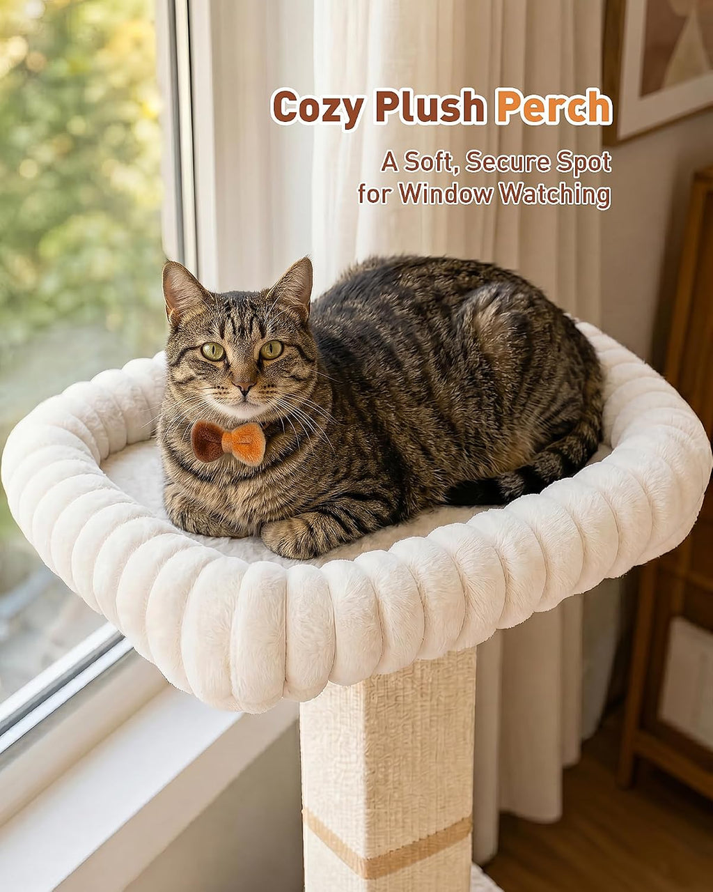 Modern Cat Scratching Post with Top Plush Bed for Indoor Cats