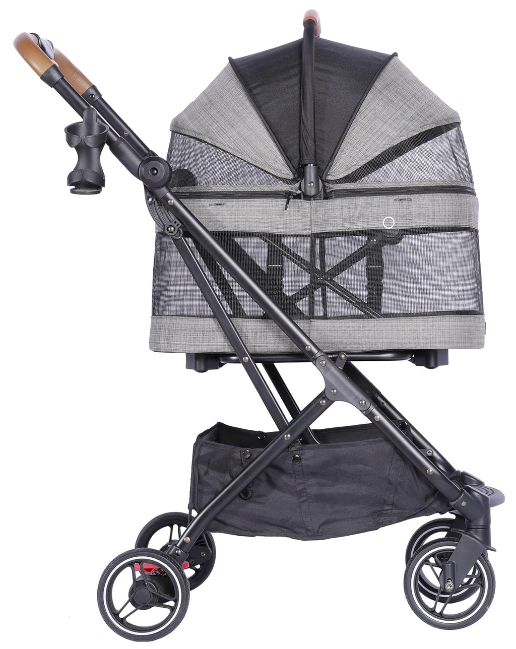 ROODO 2026 Upgraded Version 3-in-1 Dog Cat Stroller with Detachable Carrier Folding Lightweight Portable Travel Pet Gear All-Terrain Puppy Doggie Kitty Bunny Stroller for 35 lbs(Grey Lattice)