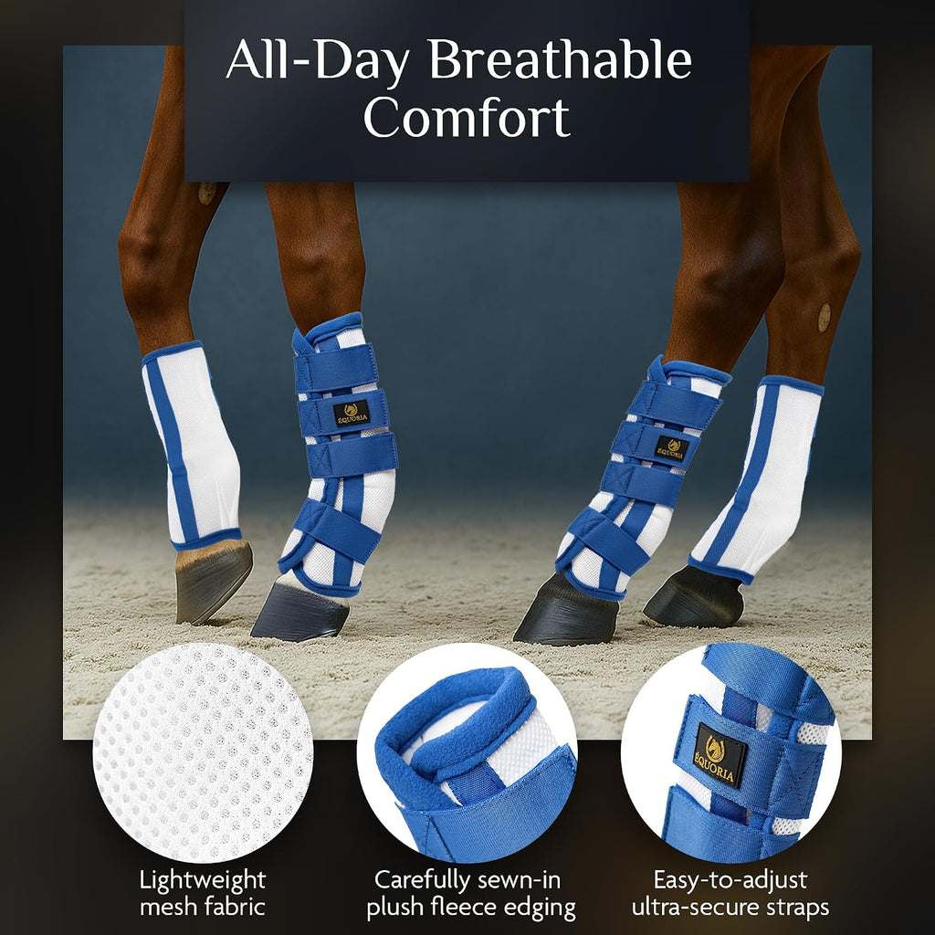 Premium Fly Boots for Horses (4 Pieces) –Durable and Comfortable Fly Leg Wraps for Big Horses – Protective Outer Mesh Design – Elegant and Breathable Set of 4 Horse Fly Boots