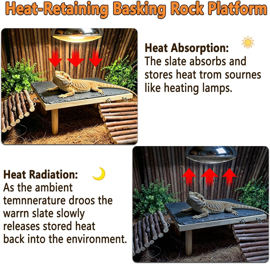 Bearded Dragon Basking Platform with Climbing Ramp,Reptile Basking Rock,L