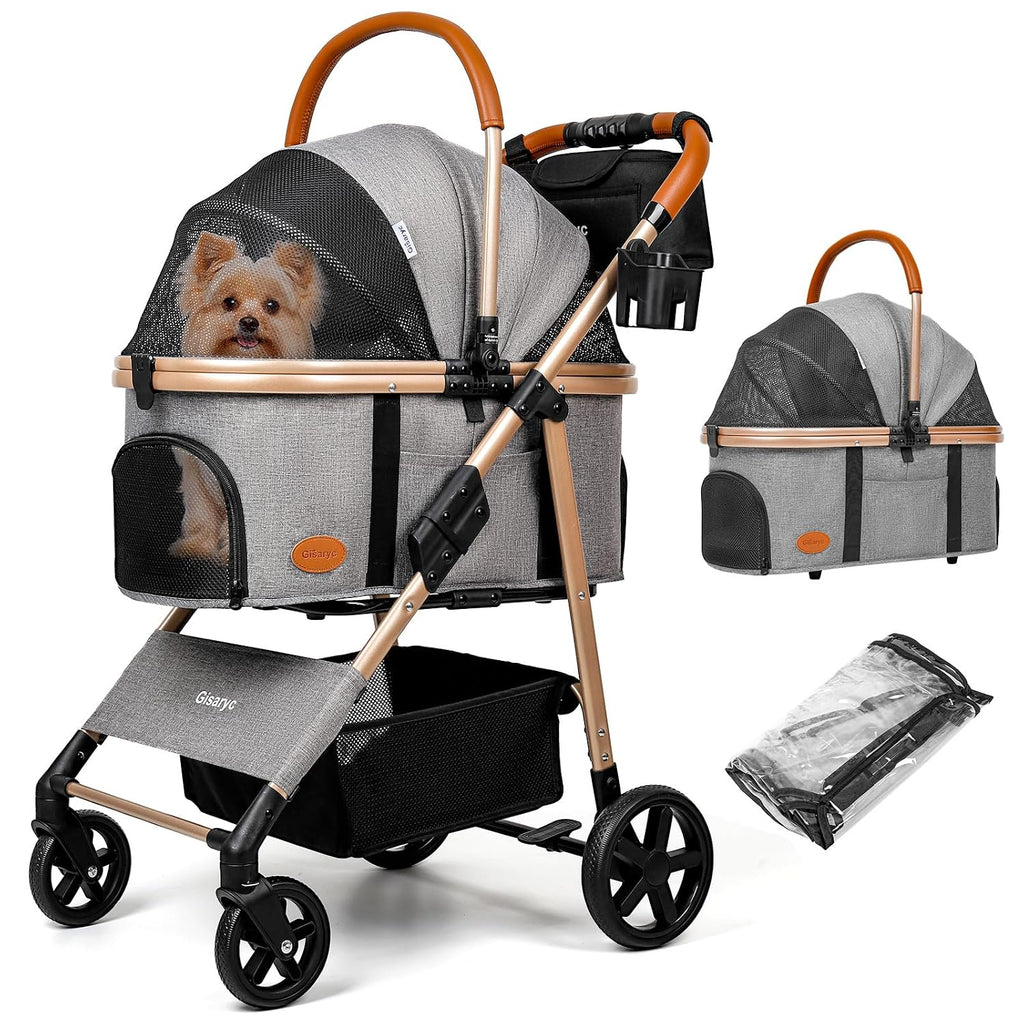 Dog Cat Stroller for Small/Medium Pets, 50 lbs, 3-in-1 Pet Stroller, Grey
