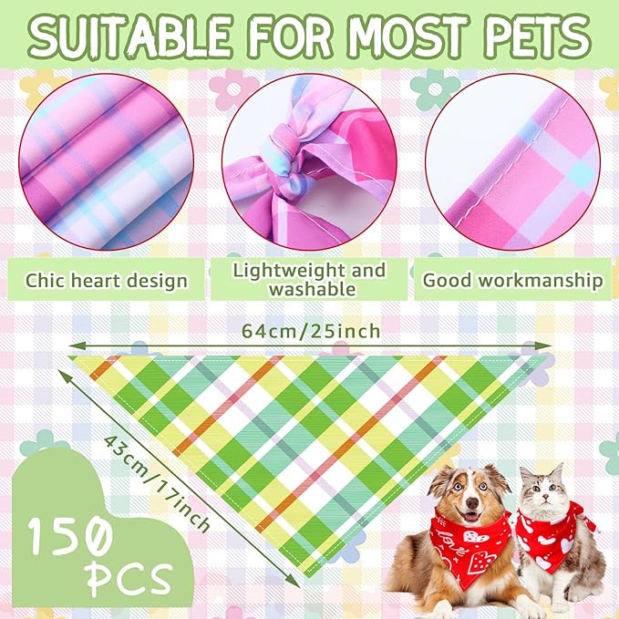 100 Pcs Spring Dog Bandanas Bulk Pet Bibs Colorful Triangle Scarf Pet Bandanas - Image 3