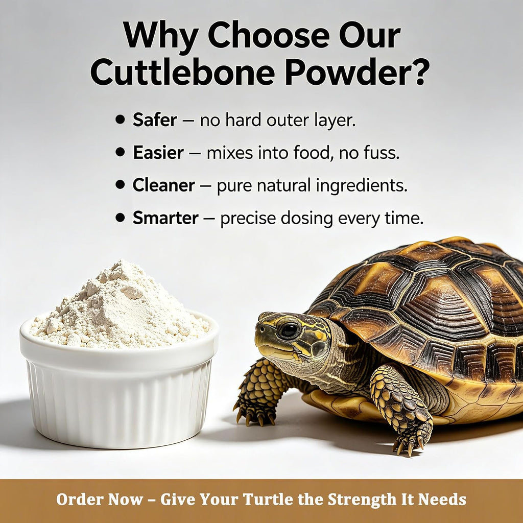 Cuttlebone Powder for Turtles – Natural Calcium Powder, Fine & Safe, Supports Strong Shell & Bones, Promotes Growth & Vitality, 4 oz – Ideal for Aquatic & Terrestrial Turtles, Bearded Dragons & More