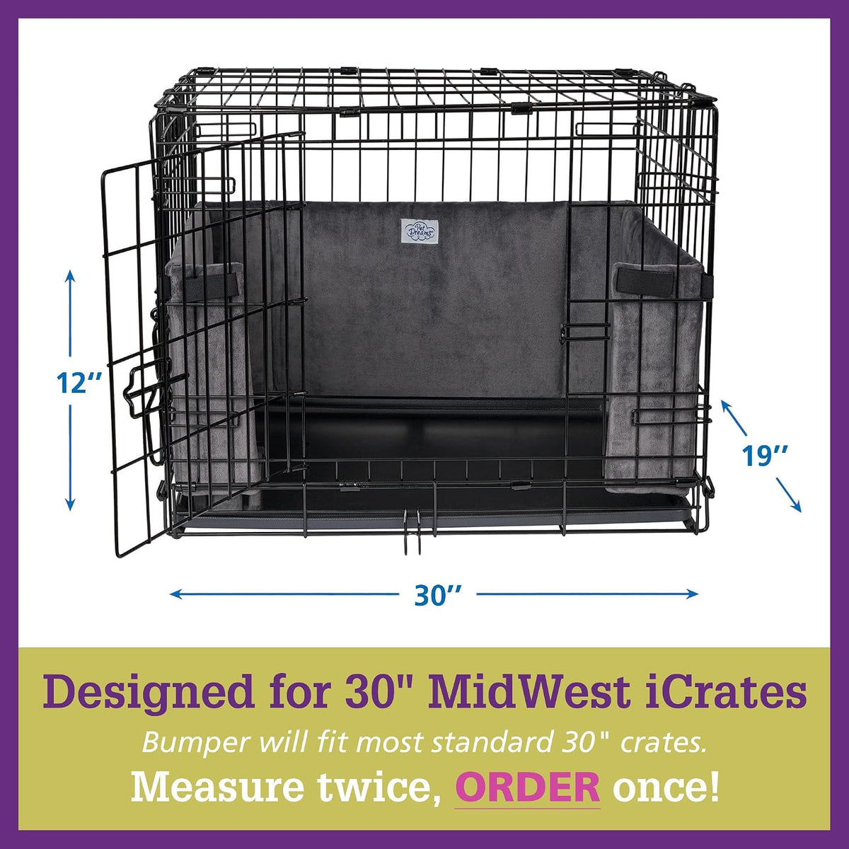 Pet Dreams Dog Crate Bumper - Patented Comfy Liner & Dog Tail Protector for Inside Crate, Fits iCrate Cages 18, 24, 30, 36, 42, 48 Inches (Pink, Medium, 30")