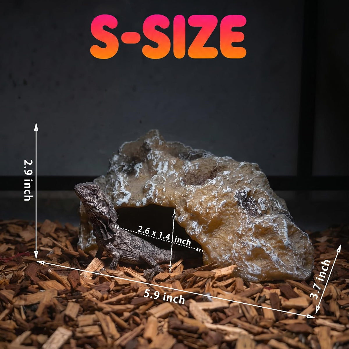 Reptile Hide Rock Cave, Small Resin Corner Hideout for Juvenile Leopard Geckos, Small Geckos, Small Lizards & Juvenile Snakes, Natural Terrarium Tank Decor for Dry or Humid Habitats