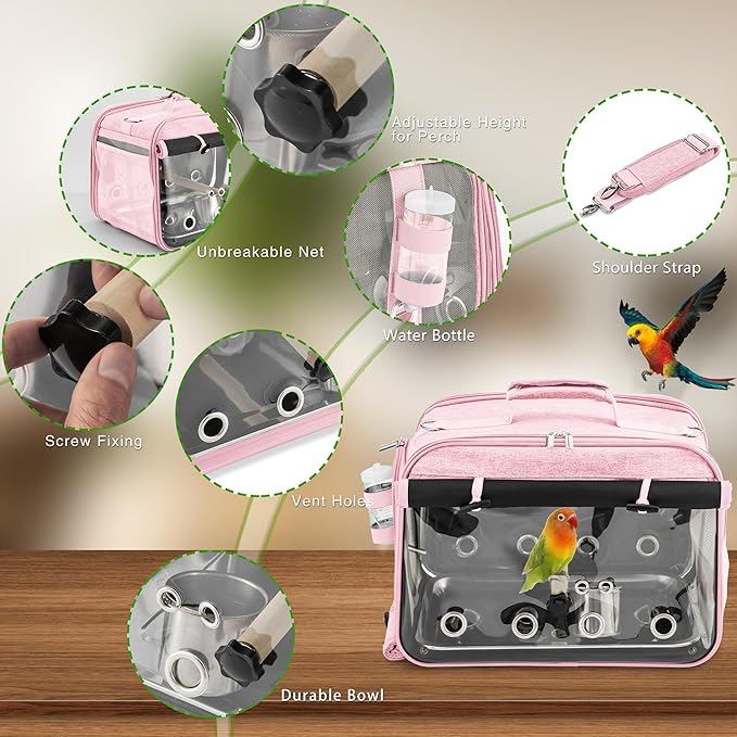 Suertree Bird Carrier Airline Approved, Bird Travel Cage - Image 3