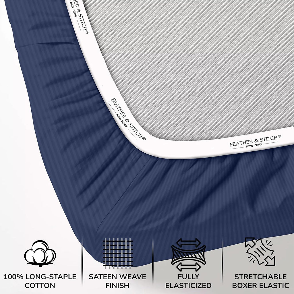 Feather & Stitch 100% Cotton Sateen 500 TC King Size Bed Sheet Set
