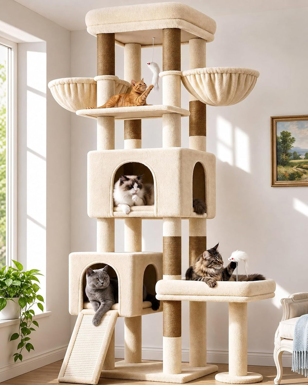 Globlazer Heavy Duty Cat Tower for Indoor Cats 20lb, 73in, S73B, Beige