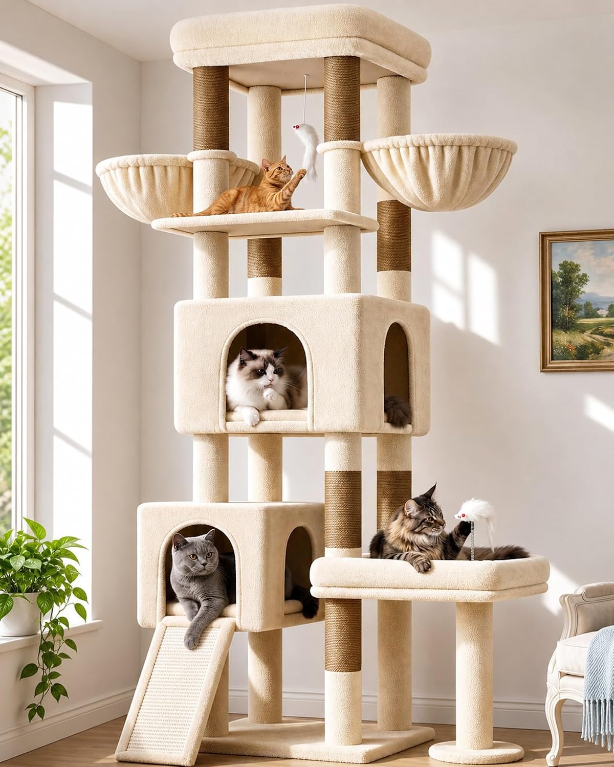 Globlazer Heavy Duty Cat Tower for Indoor Cats 20lb, 73in, S73B, Beige