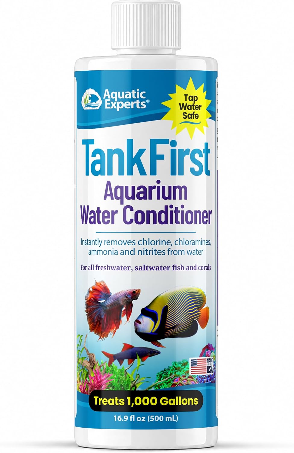 TankFirst Complete Aquarium Water Conditioner - Fish Water Conditioner, Instantly Removes Chlorine, Chloramines, and detoxifies Ammonia from Fish Tank (TankFirst Regular, 500 ml)