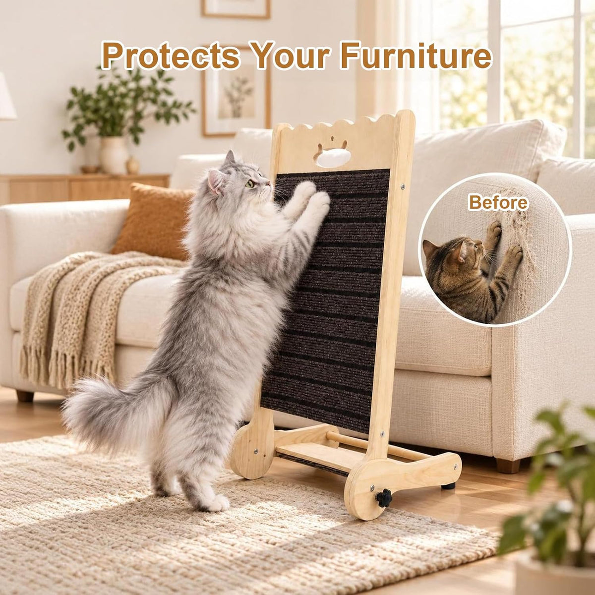 Natural Cork Cat Scratcher, 23.6in Replaceable Pads for Indoor Cats