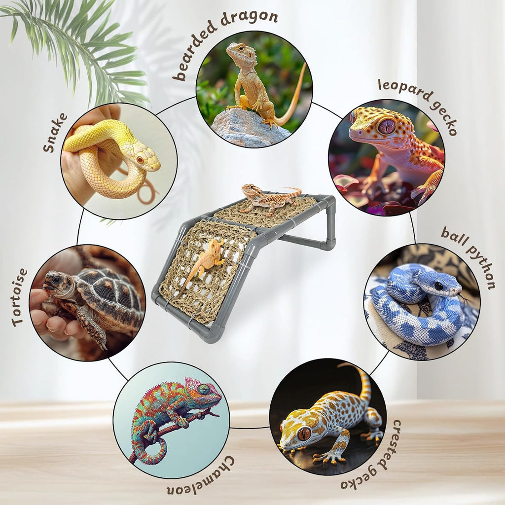 Bearded Dragon Tank Accessories Reptile Basking Platform Hideout Hide Leopard Crested Ramp Bed Hammock for Gecko Chameleon Ball Python Tortoise Snake Enclosure Cage Decor