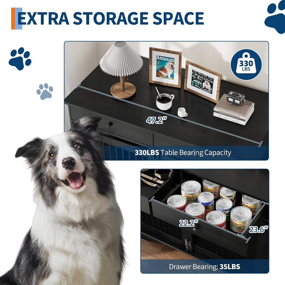 Garvee 47" Large Dog Crate Furniture, Wooden Dog Kennel End Table