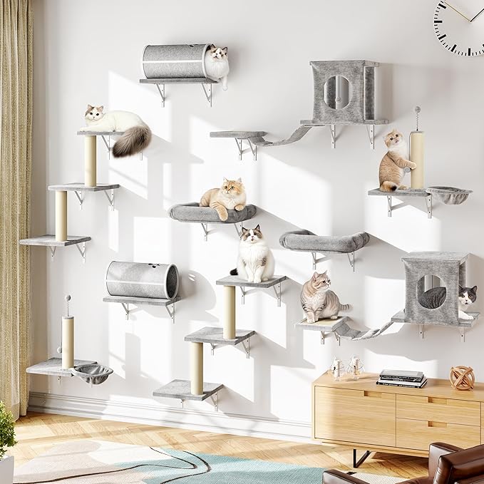 NUNU LAB 14-in-1 Cat Wall Shelves Set, Wall-Mounted Cat Climber by NUNULAB