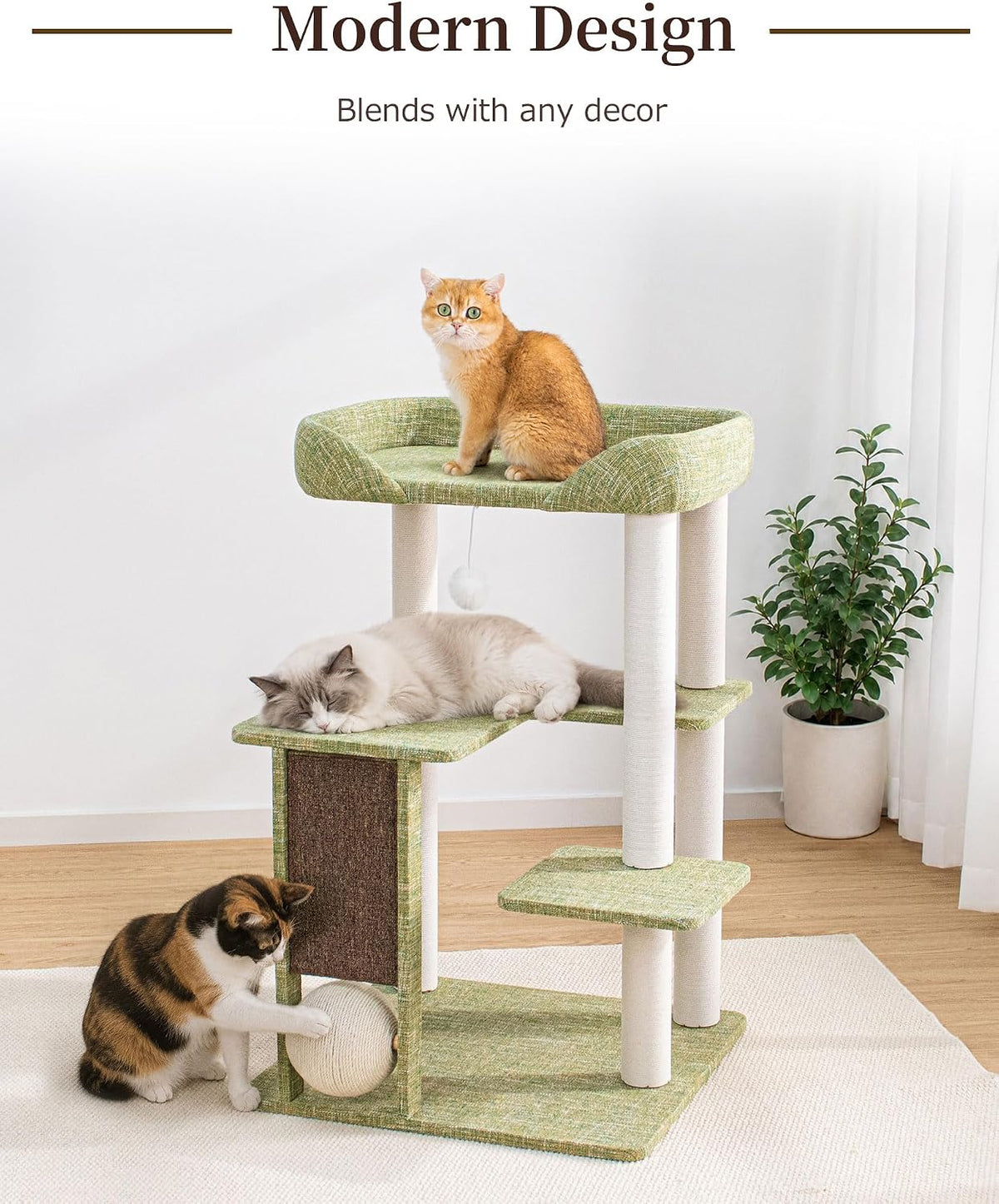37.5" Cat Tree for Large & Senior Cats with Low Step & Sisal Board
